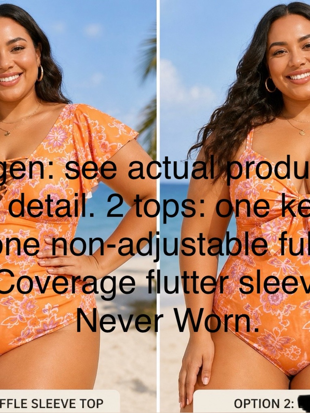 Cacique Orange Floral Flutter Sleeve One-Piece